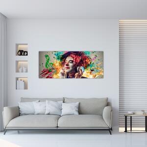 Kép - Női művész fejhallgatóval (120x50 cm)