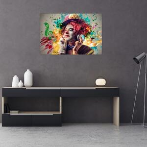 Kép - Női művész fejhallgatóval (90x60 cm)