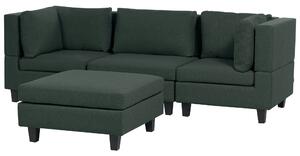 Háromszemélyes kombinálható sötétzöld kárpitozott kanapé ottománnal UNSTAD