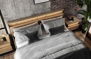 QUINTY ágy ágyráccsla és világítással - 180x200, artisan tölgy / fekete