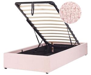 Rózsaszín buklé ágyneműtartós franciaágy 90 x 200 cm DINAN