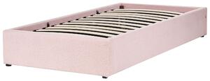 Rózsaszín buklé ágyneműtartós franciaágy 90 x 200 cm DINAN