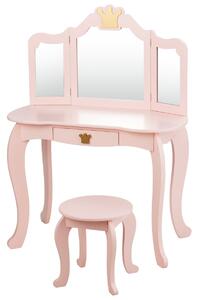 2 az 1-ben gyermek fésülködőasztal székkel és háromrészes tükörrel, rózsaszín