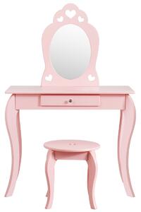 Gyermek fésülködőasztal székkel és tükörrel, rózsaszínben