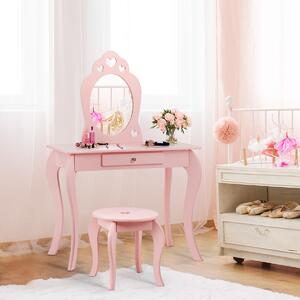 Gyermek fésülködőasztal székkel és tükörrel, rózsaszínben