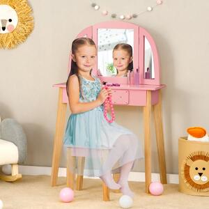 Gyermek fésülködőasztal székkel, rózsaszín / natúr