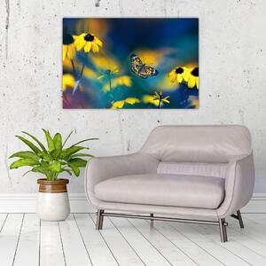 Kép - Sárga pillangó virággal (90x60 cm)