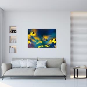 Kép - Sárga pillangó virággal (90x60 cm)