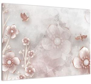 Kép - Rózsaszín virágok (üvegen) (70x50 cm)