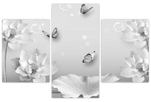 Kép - Virágos dizájn pillangókkal (90x60 cm)