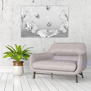 Kép - Virágos dizájn pillangókkal (90x60 cm)