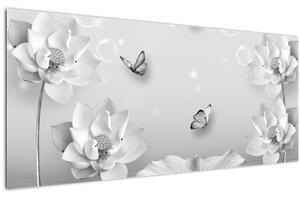 Kép - Virágos dizájn pillangókkal (120x50 cm)