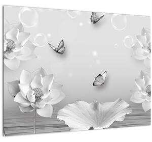 Kép - Virágos dizájn pillangókkal (70x50 cm)
