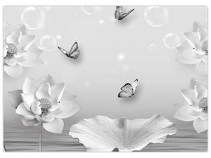 Kép - Virágos dizájn pillangókkal (70x50 cm)