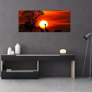 Kép - Állatok sziluettjei napnyugtakor (120x50 cm)
