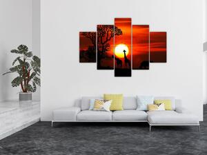 Kép - Állatok sziluettjei napnyugtakor (150x105 cm)