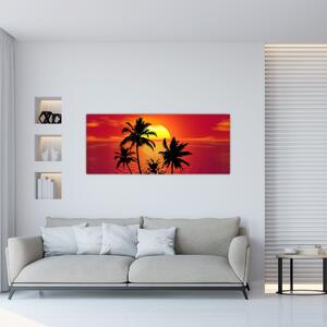 Egy sziget sziluettjének képe pálmafákkal (120x50 cm)