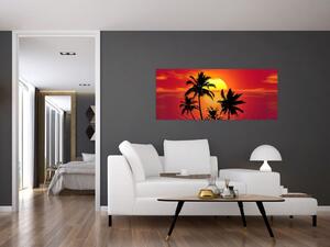 Egy sziget sziluettjének képe pálmafákkal (120x50 cm)