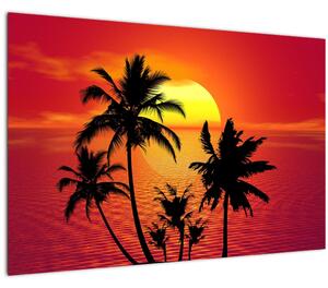 Egy sziget sziluettjének képe pálmafákkal (90x60 cm)