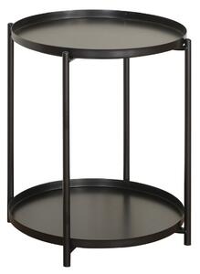 Fekete fém kisasztal éjjeliszekrény alsó polccal- Ø42x52cm Intenso