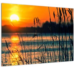 Kép - Naplemente a tó felett (üvegen) (70x50 cm)