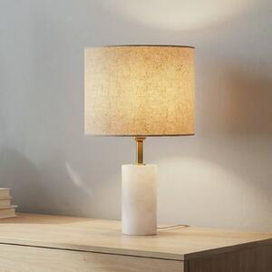 Lindby asztali lámpa, alabástrom, fehér/bézs, Ø 25 cm, márvány, E27, Krém / borostyánsárga, Nappali / Étkező, Textil / szövet / selyem, Skandináv