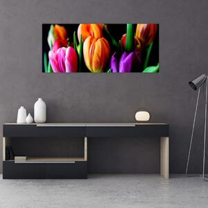 Tulipánok képe fekete alapon (120x50 cm)