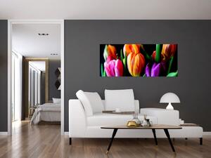 Tulipánok képe fekete alapon (120x50 cm)