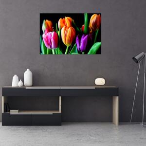 Tulipánok képe fekete alapon (90x60 cm)