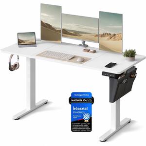 SONGMICS elektromosan állítható magasságú íróasztal 4 memóriahellyel, 140 x 60 x 72–120 cm, max. 70 kg, felhőfehér