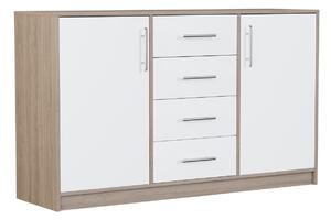 Komód Cavmero 109, Laminált forgácslap, 84x140x40cm, Sonoma tölgy, Fehér