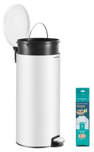 Fém kerek konyhai szemetes, 30 L, pedálos, műanyag belső vödörrel, fehér