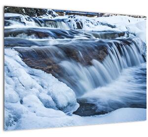 Egy folyó képe télen (üvegen) (70x50 cm)