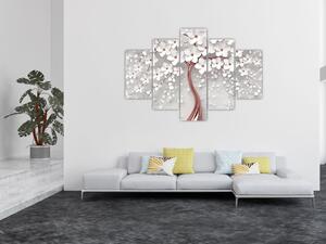 Kép - Egy fehér fa képe virágokkal, rózsaarany (150x105 cm)