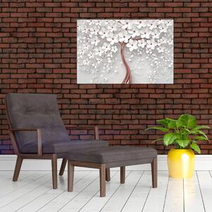 Kép - Egy fehér fa képe virágokkal, rózsaarany (90x60 cm)