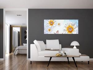 Kép - Kompozíció virágokkal és pillangókkal (120x50 cm)