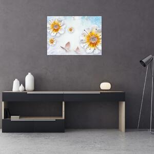 Kép - Kompozíció virágokkal és pillangókkal (70x50 cm)