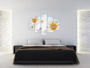 Kép - Kompozíció virágokkal és pillangókkal (150x105 cm)