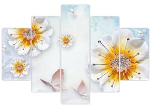 Kép - Kompozíció virágokkal és pillangókkal (150x105 cm)
