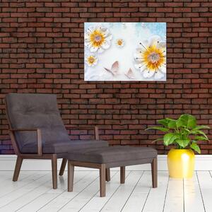 Kép - Kompozíció virágokkal és pillangókkal (70x50 cm)