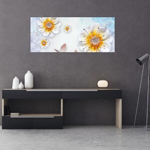 Kép - Kompozíció virágokkal és pillangókkal (120x50 cm)