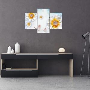 Kép - Kompozíció virágokkal és pillangókkal (90x60 cm)