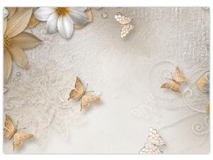 Kép - virágok pillangókkal (70x50 cm)