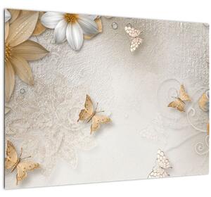 Kép - virágok pillangókkal (70x50 cm)