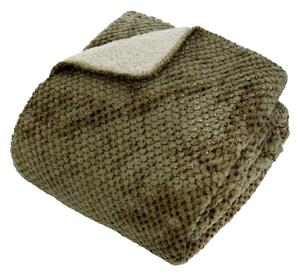 Pléd, flanel és sherpa, 130x170 cm, khaki zöld - LYNO