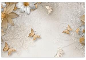 Kép - virágok pillangókkal (90x60 cm)