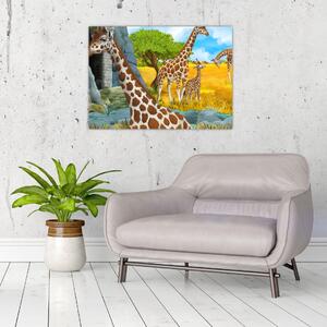 Kép - zsiráf család (70x50 cm)
