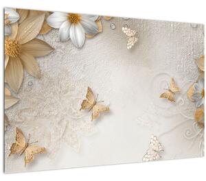 Kép - virágok pillangókkal (90x60 cm)
