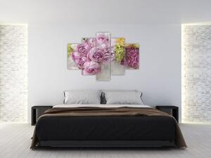 Kép - Virágok a falon pasztell színekben (150x105 cm)