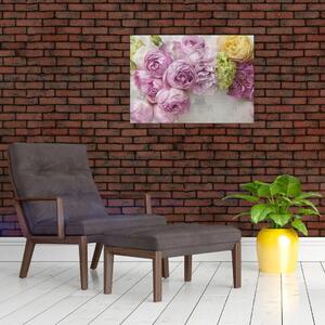 Kép - Virágok a falon pasztell színekben (70x50 cm)